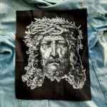 Jesus Back Patch - Passion christ, metal back patch, white metal, black patch, medieval, patch for jacket, religious, crucifixtion, horror