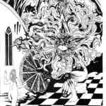 Trippy pen and ink poster print, 70s style fantasy illustration, the chamber of the sun by Hierophant Prints A4