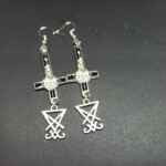 Inverted Crucifix with sigil of satan earrings