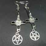 Inverted Crucifix with inverted pentagram earrings