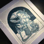 Schnabelperchten -Austrian Christmas Folklore - Teal/ Turquoise - Limited Edition Lino Print