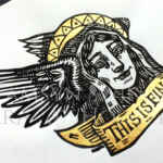 The Patron Saint of Brave Faces - Lino Print - Gold Detail
