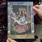 Haunted Glade Forest with Cat - A4 Wall Art Poster, Art Nouveau inspired, Slavic Folktale Art
