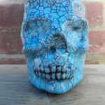 Turquoise Crackle Ceramic skull Pot