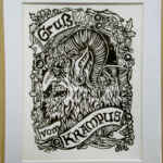 Gruss vom Krampus in Black and White - Limited Edition Lino Print - Gruß