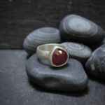 Handmade pink sapphire and sterling silver ring. Size:Q