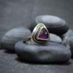handmade sterling silver, 18k gold and amethyst ring.