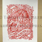 Gruss vom Krampus in Red and White - Limited Edition Lino Print - Gruß