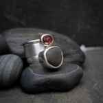 handmade sterling silver, garnet and beach pebble stacking ring set.