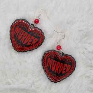 Black and Red True Crime Heart Earrings