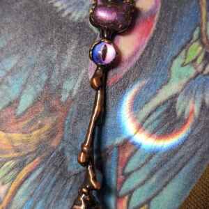 Cat necklace, electroformed copper, upcycled copper, amethyst, witchy pendant, pagan style, Halloween, twig necklace, cat eye, crescent moon