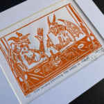 Two Devils Putting the World to Rights in Orange - Lino Print