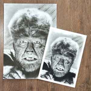 Charcoal Drawn Art Print - The Wolf Man