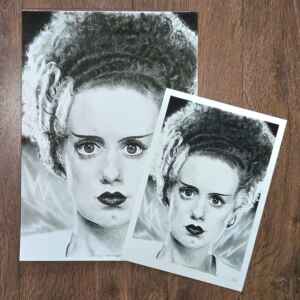 Charcoal Drawn Art Print - Bride of Frankenstein