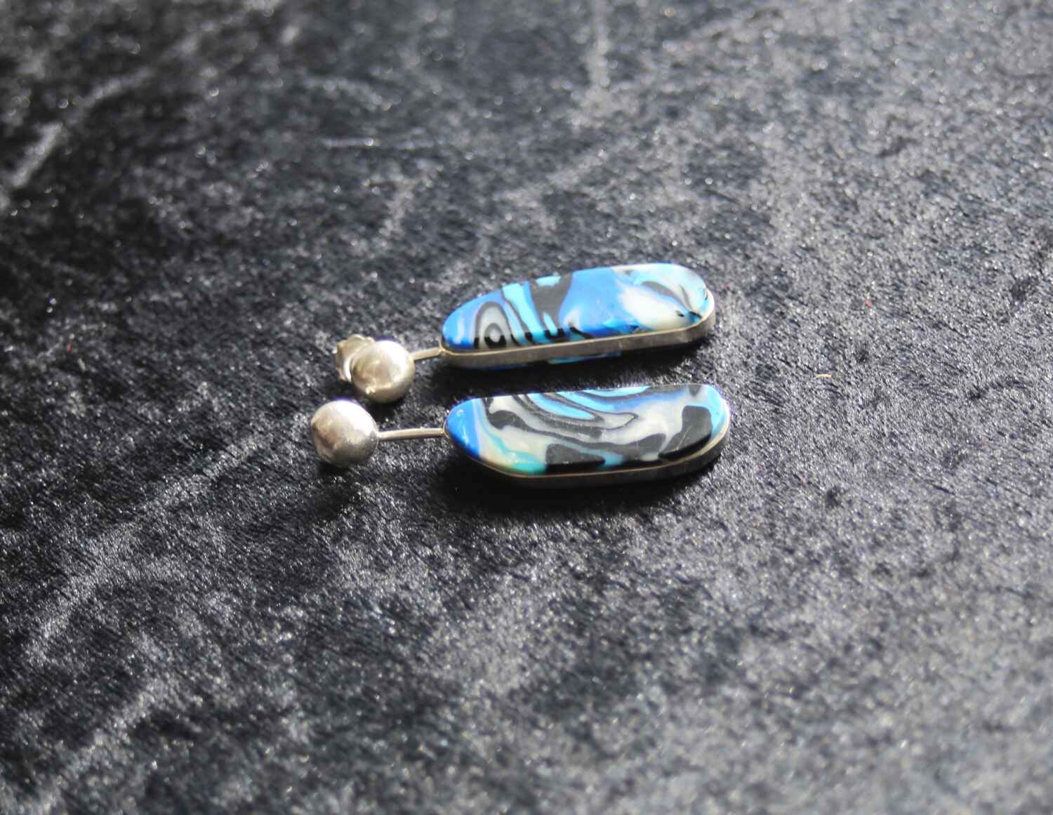 Black and Blue Marble Earrings 3 -cropped