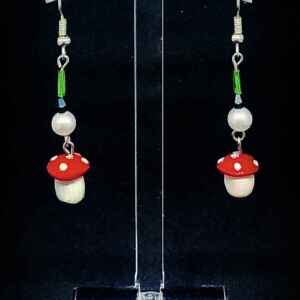 Toadstool Trail Earrings, Halloween Skull Dangles, Polymer Bead Jewelry, skull, witchy, gothic, Sterling Silver Hooks, Spooky Accessories