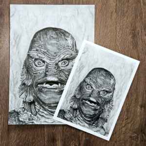 Charcoal Drawn Art Print - The Creature from The Black Lagoon