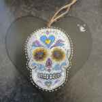 Small slate heart; sugar skull design