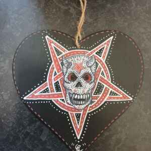 Small slate heart; demon skull design