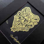 6 Horned Krampus Mini Lino Print - Gold on Black