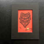 6 Horned Krampus Mini Lino Print - Black on Red