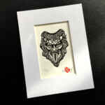 6 Horned Krampus Mini Lino Print - Black on White