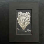 6 Horned Krampus Mini Lino Print - Silver on Black
