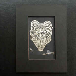 6 Horned Krampus Mini Lino Print - Silver on Black