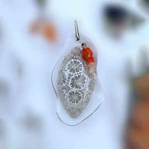 Modern Amber Fossil Coral Percher - Resin Pendant - One of a kind