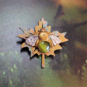 Clay Gold Bee Brooch Statement Jewellery Handmade Quirky Leaf Pin Boho Gift