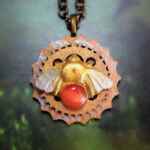 Steampunk Necklace Pendant Gold Bee Cogs Chain Handmade