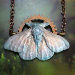 steampunk witch handmade moth pendant
