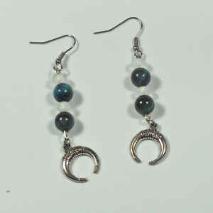 Silver Horn crescent moon earrings