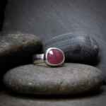 Handmade pink sapphire and sterling silver ring. Size:Q