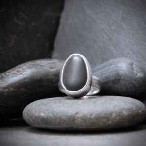 Handmade Sterling Silver and Beach Pebble Ring. Size:U