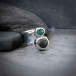 handmade sterling silver, Green Onyx and beach pebble stacking ring set.