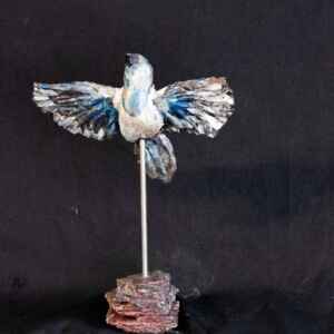 handmade ceramic flying magpie sculpture