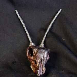 mini antique bronze ceramic animal skull with antlers