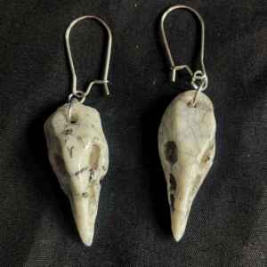 Handmade porcelain bird skull earrings