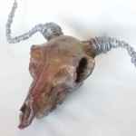 Large Handmade Raku Fired Ceramic Skull with Wire Horns