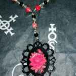 Gothic Red rose cameo rosary necklace, gothic necklace