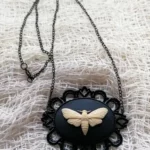 Death head moth cameo necklace, gothic necklace