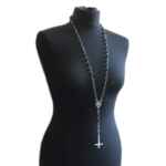 Moss agate inverted cross rosary with pentagram station