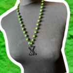 Garden green wooden necklace with stainless steel black Lucifer sigil