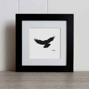 Crow in flight original charcoal pencil art
