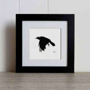 Jackdaw in flight original charcoal pencil drawing