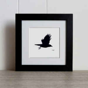 Crow in flight original charcoal pencil drawing
