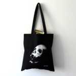 Human skull screen printed tote bag
