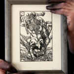 BAEL - Handmade print from a wooden matrix, with frame, around 25cm per 20cm.