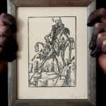 BYLETH - Handmade print from a wooden matrix, with frame, around 25cm per 20cm.